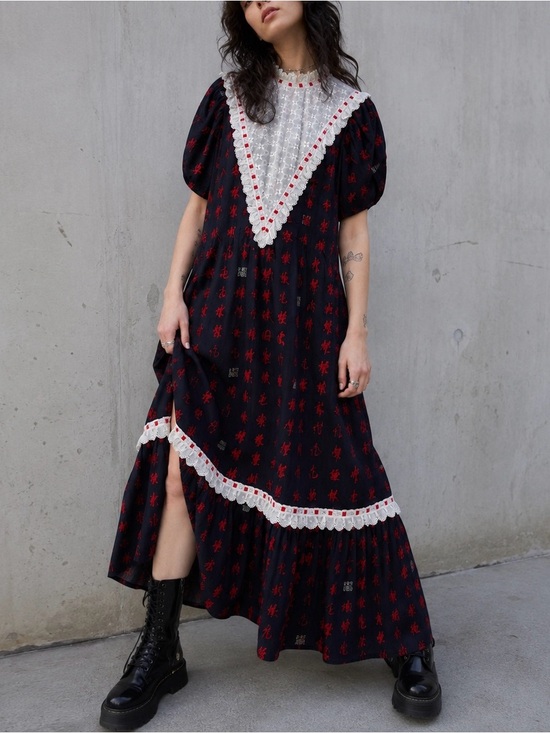 Vintage Dresses & Skirts - VINTAGE 1990s Chinese Prairie‎ Dress with The Alexander Henry Collection Fabric